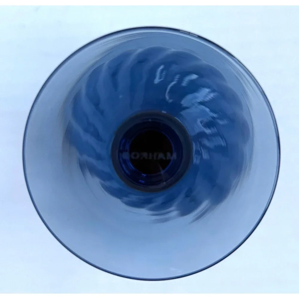 Gorham Crystal Gentry Blue Swirl Optic Glass Wine Goblet Vintage Stemware